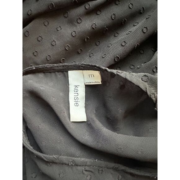 KENZIE Black Sheer V Neck Button Front Polka Dot Long Sleeve Midi Dress Size M - Picture 7 of 7